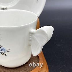 H&Co L HAVILAND LIMOGES TEA CUP SET. 1876-89 HAND PAINTED BIRDS BUTTERFLY HANDLE