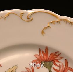 H&Co Limoges Haviland & Co 2 Cabinet Plates Poppies & Mums Hand Painted AMS 1891