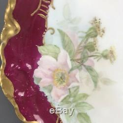 Hand Painted Artist Signed Haviland & Co Limoges Pink Poppies & Gold 11 Charger