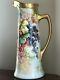 Hand Painted Jpl Limoges Tankard Pitcherflowers And Gold Handle No. Signed 15h