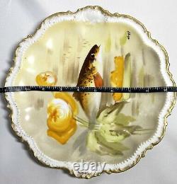 Hand Painted Limoges 9.5 Plate Fish Game Flowers Signed Norys Coronet France