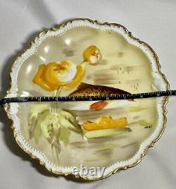 Hand Painted Limoges 9.5 Plate Fish Game Flowers Signed Norys Coronet France