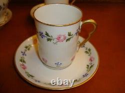 Hand Painted Limoges France Chocolate Coffee Tea Set, 5 Cups & Pot, Roses & Gold