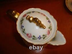 Hand Painted Limoges France Chocolate Coffee Tea Set, 5 Cups & Pot, Roses & Gold