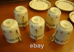 Hand Painted Limoges France Chocolate Coffee Tea Set, 5 Cups & Pot, Roses & Gold