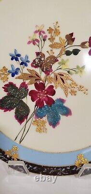 Hand Painted Limoges Gilt Encrusted Marbelized Floral Cabinet Plate