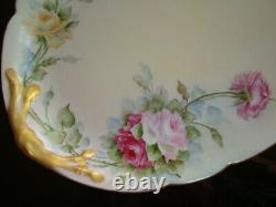 Hand Painted Limoges Jpl Large Tray Platter Plate, Floral, Roses & Gold 14 1/2