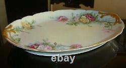 Hand Painted Limoges Jpl Large Tray Platter Plate, Floral, Roses & Gold 14 1/2