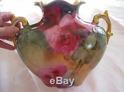 Hand Painted Limoges Pillow Vase Red Roses