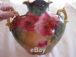 Hand Painted Limoges Pillow Vase Red Roses