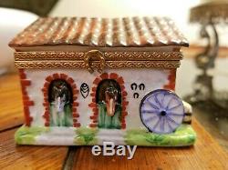 Hand Painted Limoges Rochard Horse Barn With Resting Horse Inside Trinket Box