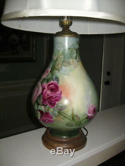Hand Painted Roses Lamp Limoges