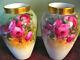 Hand Painted Roses Limoges Vases Pair