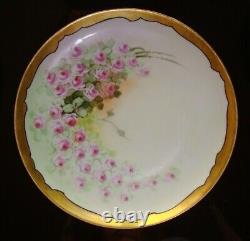 Hand Painted Signed Osborne Antique Dessert Set, Tray & 7 Plates, Roses & Gold