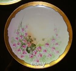 Hand Painted Signed Osborne Antique Dessert Set, Tray & 7 Plates, Roses & Gold