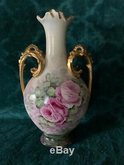 Hand Painted T & V Limoges Vase Gilt Handles