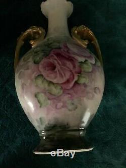 Hand Painted T & V Limoges Vase Gilt Handles