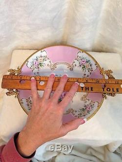 Handpainted Pink LIMOGES 9 Bowl, + Brass Handles = 12