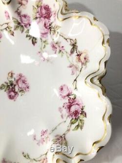 Haviland & Co. Limoges Floral Hand Painted Dish Pink Roses Gilded Gold Edges