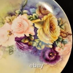 Haviland & Co Plate 11 1/4 Hand Painted K. Kimball Cabbage Roses Gold 1894-1931