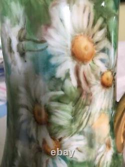 Haviland France Handpainted Green CHOCOLATE POT with White Chrysanthemums c1907
