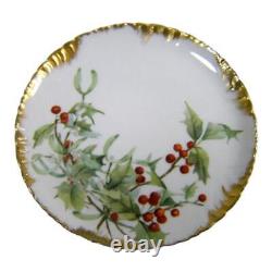 Haviland French Limoges Christmas Holly & Red Berries with Gold Cabinet Wall Plate