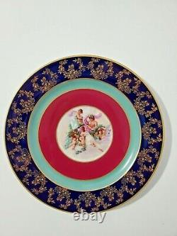 Haviland Limoges Cobalt Blue edge Hand Painted, Jeweled and Signed Plate 9.75