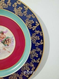 Haviland Limoges Cobalt Blue edge Hand Painted, Jeweled and Signed Plate 9.75