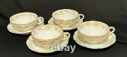 Haviland Limoges Double Gold 4 Hand Painted Cup & Saucer Sets Antique Theodore