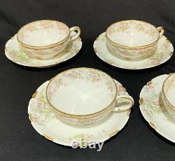 Haviland Limoges Double Gold 4 Hand Painted Cup & Saucer Sets Antique Theodore