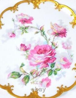 Haviland Limoges Enamel Hand Painted Signed Pink Rose # H1599 Plate
