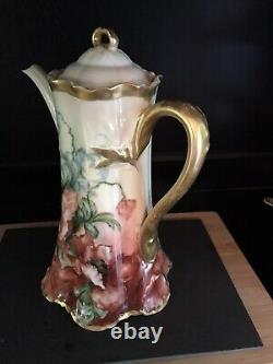 Haviland Limoges Floral Chocolate Pot Hand Painted 19th Century