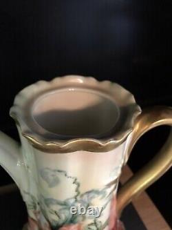 Haviland Limoges Floral Chocolate Pot Hand Painted 19th Century