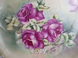 Haviland Limoges France Hand Painted Cabinet Plate Purple Roses Geraldic Design