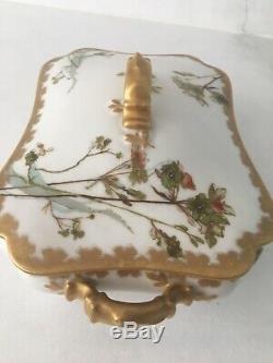 Haviland Limoges H&Co Depose Casserole Covered Dish Hand Painted Flowers & Gilt