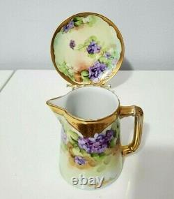 Haviland Limoges Hand Painted Pickard Syrup Pitcher with Underplate- Signed