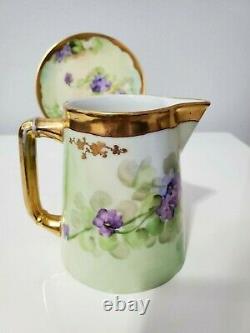 Haviland Limoges Hand Painted Pickard Syrup Pitcher with Underplate- Signed