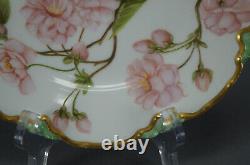 Haviland Limoges Hand Painted Pink Peony Flowers Green & Gold 8 1/2 Inch Plate