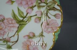 Haviland Limoges Hand Painted Pink Peony Flowers Green & Gold 8 1/2 Inch Plate