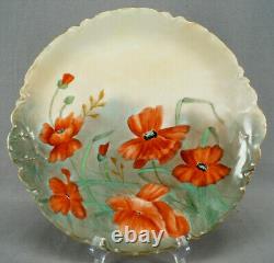 Haviland Limoges Hand Painted Red Poppies & Gold 13 Inch Charger Plate