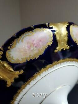Haviland Limoges Hand Painted Roses Compote Signed A. Broussillon Cobalt Blue