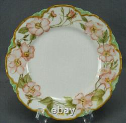 Haviland Limoges Hand Painted Wild Pink Roses Green & Gold 8 1/2 Inch Plate