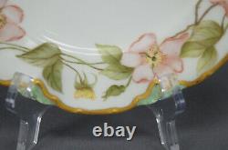 Haviland Limoges Hand Painted Wild Pink Roses Green & Gold 8 1/2 Inch Plate