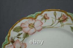 Haviland Limoges Hand Painted Wild Pink Roses Green & Gold 8 1/2 Inch Plate