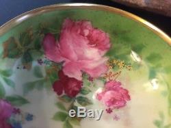 Haviland Limoges PUNCH CUP Hand Painted Pink Roses & Gold Artist Signed HENRY