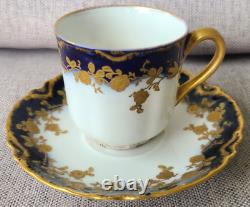 Haviland Paris Limoges Antique Teacup & Saucer Set Raised Gold Roses Cobalt Blue