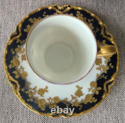 Haviland Paris Limoges Antique Teacup & Saucer Set Raised Gold Roses Cobalt Blue