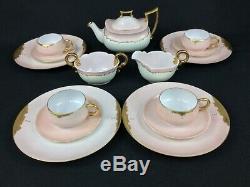 Haviland T&V Limoges Bavaria Hand-Painted Pink Gold 17-Piece Tea Set for 4