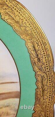 Heavy Gold Encrusted Limoges Porcelain Plate Hand Painted Apple Picking Signed
