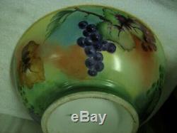 Huge 16 Antique D & C Limoges Hand Painted Grapes Vine Gold 2 Piece Punch Bowl